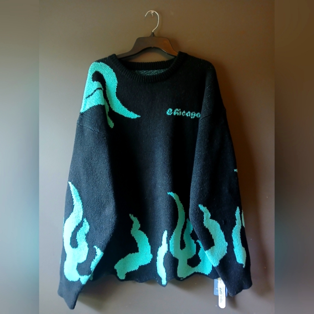 NEW ROMWE XL Black and Teal Sweater